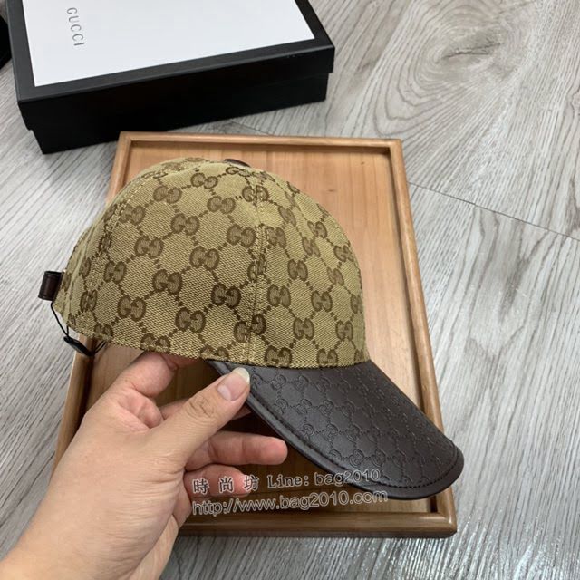 Gucci爆款男士帽子 古馳帆布拼皮印花棒球帽鴨舌帽  mm1752